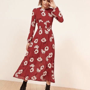 Reformation Midi Dress Virginia Freddie Red Floral Size 2